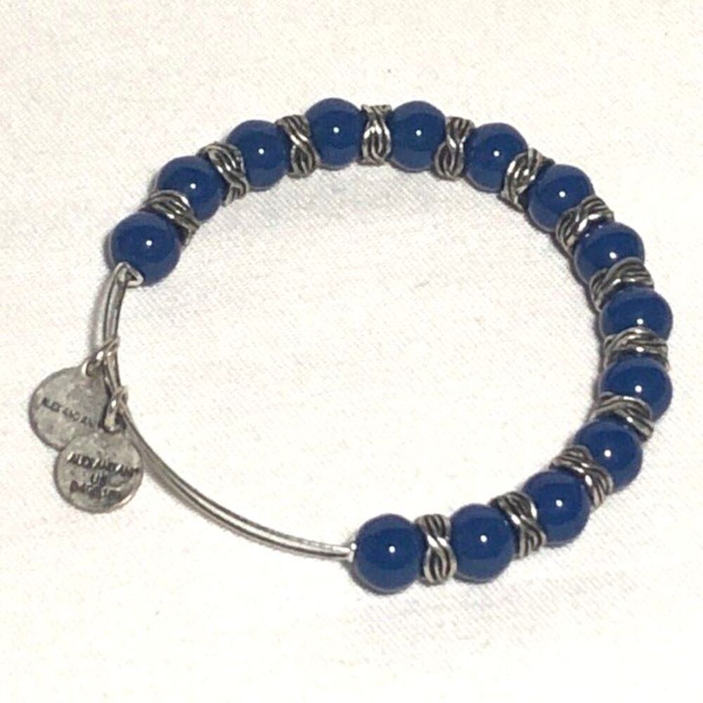 Alex & Ani Sodalite Blue Beaded Silver Tone Adjustable Bangle